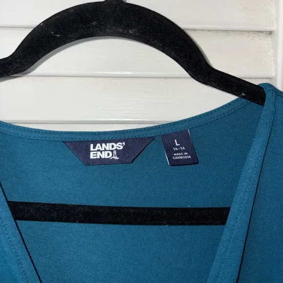 Lands’ End Teal Blue Ruched Knot Waist Dress L 14-16 Sleeveless NWT - Picture 3 of 7